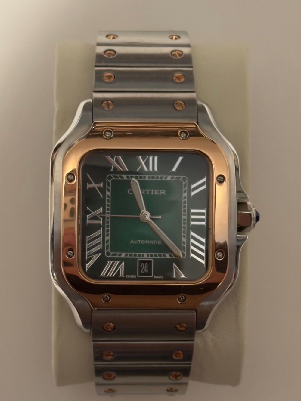 Cartier Santos Two Tone Watch Green Dial. - Picture 3 of 11